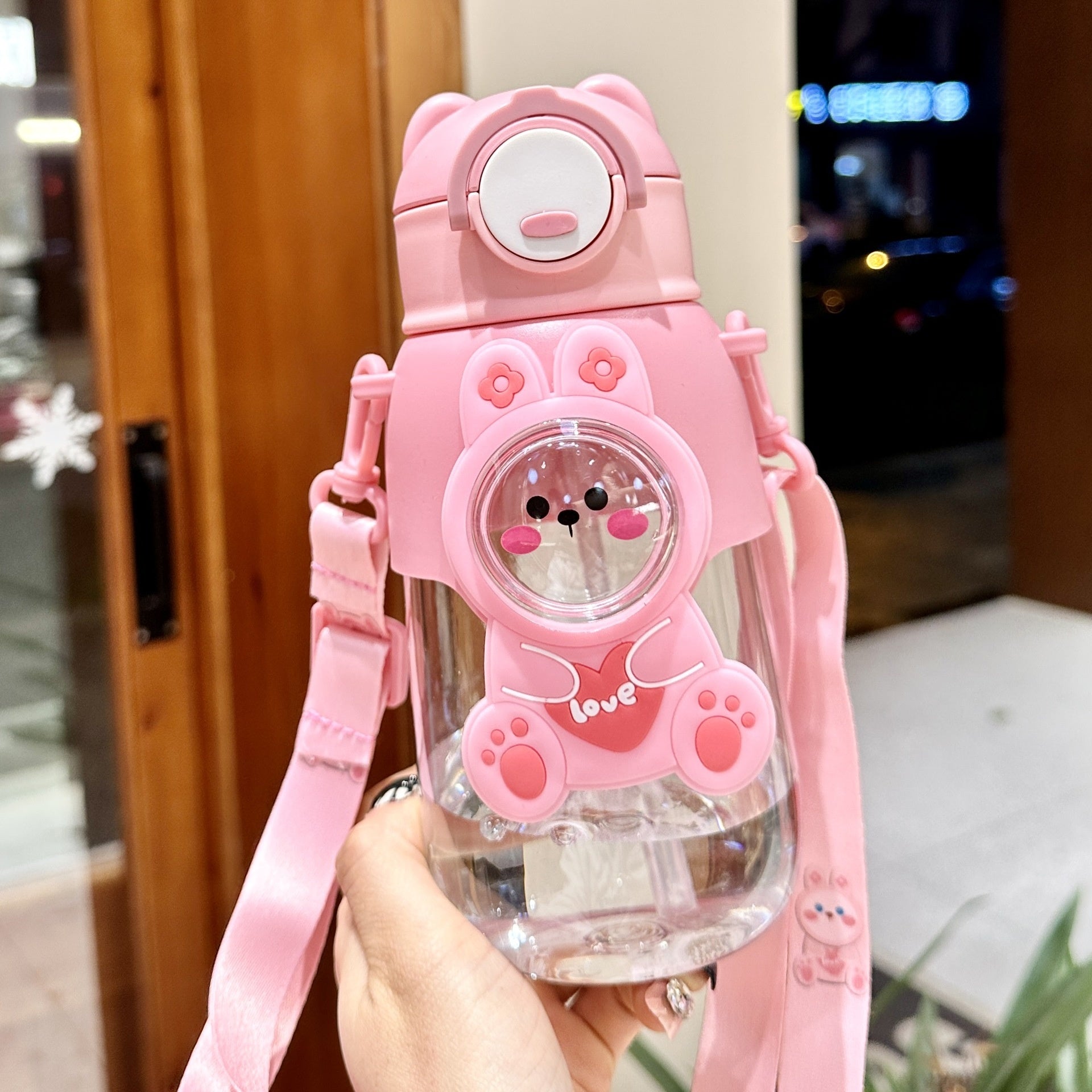 Kitchen Moni Cute Kids Straw Water Bottle 660ml Drop-Resistant