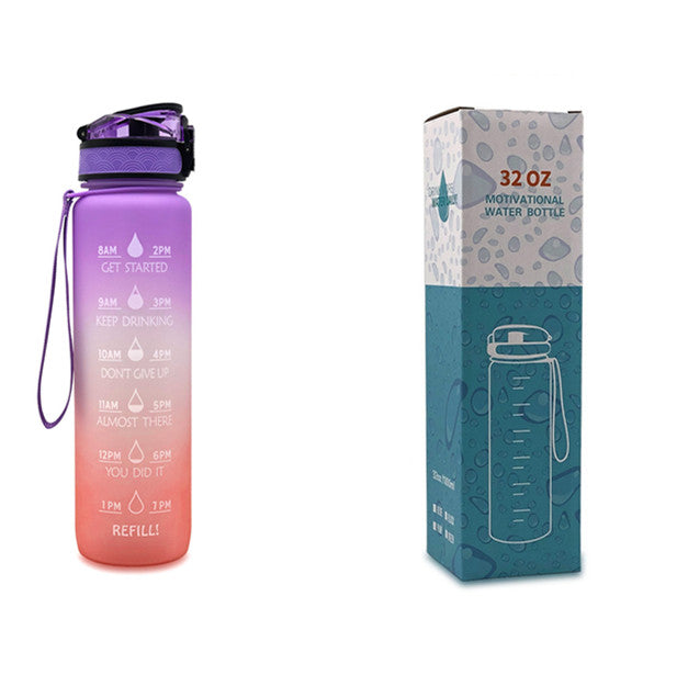 Kitchen Moni 1L Tritan Water Bottle with Time Marker Leakproof Sports Fitness Bottle