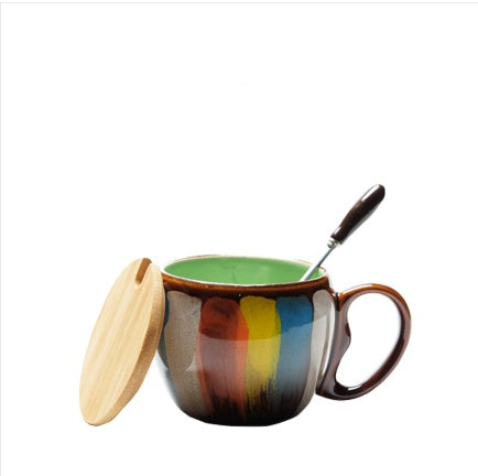 Kitchen Moni Creative Ceramic Cup with Lid Spoon 350ml Gift Mug