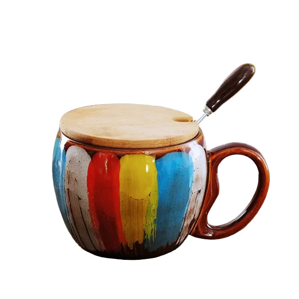 Kitchen Moni Creative Ceramic Cup with Lid Spoon 350ml Gift Mug