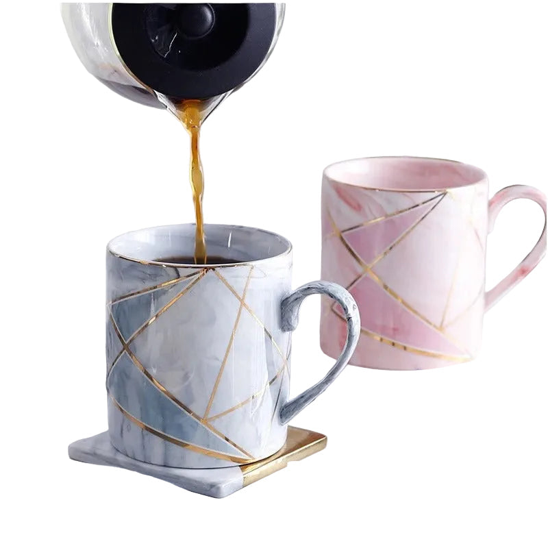 Kitchen Moni Ceramic Coffee Mug 350ml New Bone China Cup (Blue/Pink)