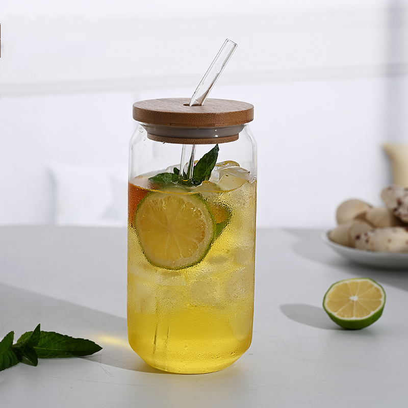 Kitchen Moni 470–550ml Borosilicate Glass Cup with Bamboo Lid and Straw