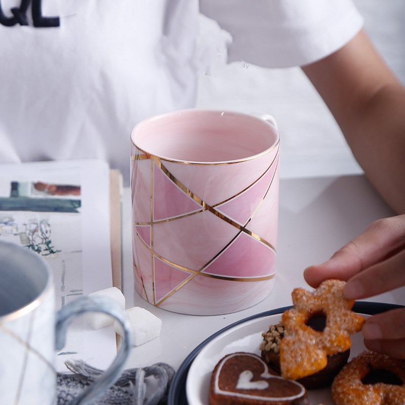 Kitchen Moni Ceramic Coffee Mug 350ml New Bone China Cup (Blue/Pink)