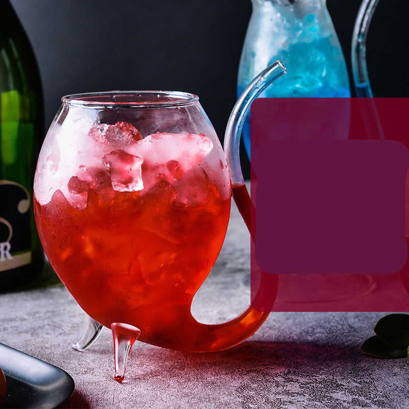 Kitchen Moni Creative Glass Cocktail Cup with Handle & Straw