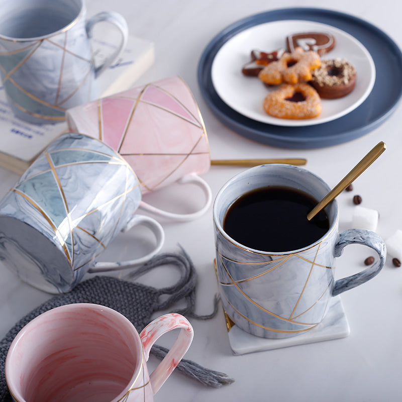 Kitchen Moni Ceramic Coffee Mug 350ml New Bone China Cup (Blue/Pink)
