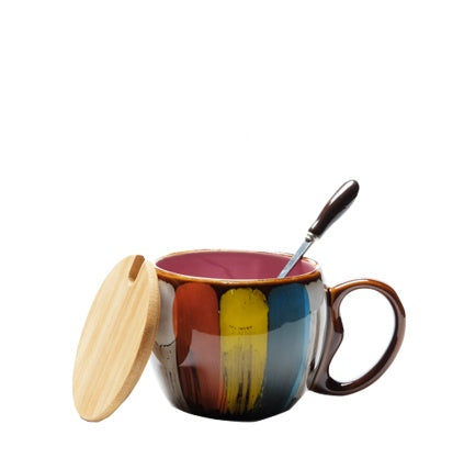 Kitchen Moni Creative Ceramic Cup with Lid Spoon 350ml Gift Mug