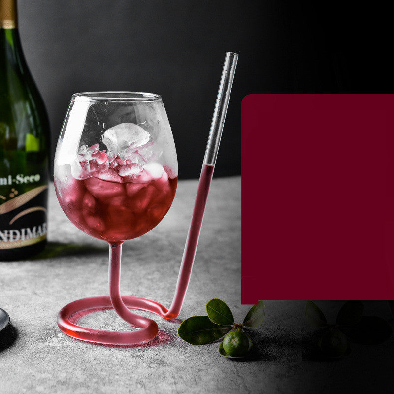 Kitchen Moni Creative Glass Cocktail Cup with Handle & Straw