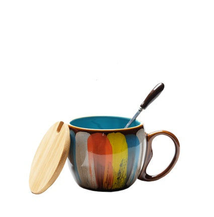 Kitchen Moni Creative Ceramic Cup with Lid Spoon 350ml Gift Mug