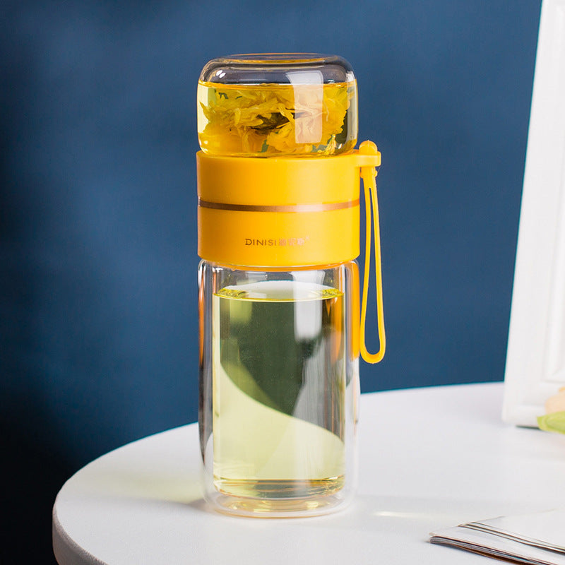 Kitchen Moni Glass Tea Bottle with Infuser 400–450ml Double Wall Leakproof Cup