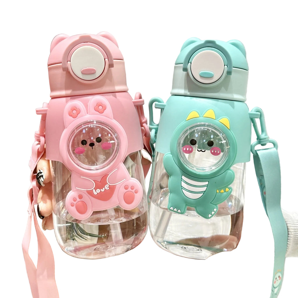 Kitchen Moni Cute Kids Straw Water Bottle 660ml Drop-Resistant