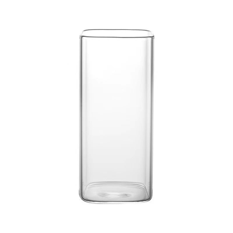 Kitchen Moni Square Borosilicate Glass Coffee Cup 400ml with Lid Straw