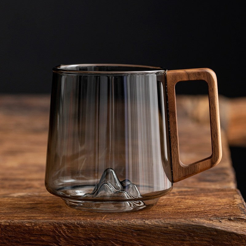 Kitchen Moni Glass Cup with Wooden Handle Large Capacity Mug
