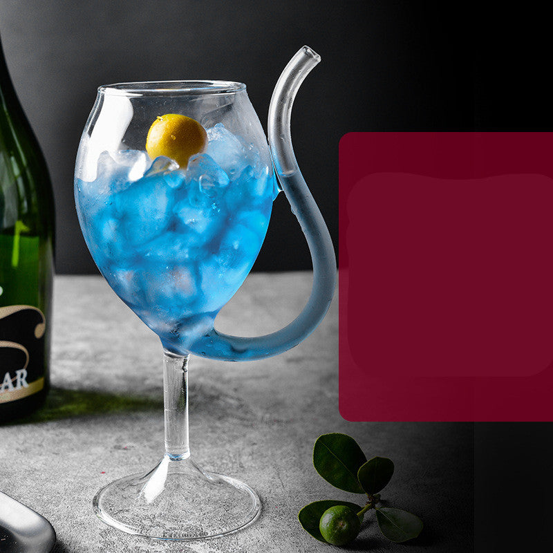Kitchen Moni Creative Glass Cocktail Cup with Handle & Straw