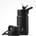 Ideus 12oz insulated stainless steel water bottle for kids standing upright on a school desk