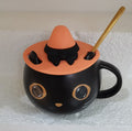 Kitchen Moni Pumpkin Cat Ceramic Mug with Lid Spoon Gift Cup
