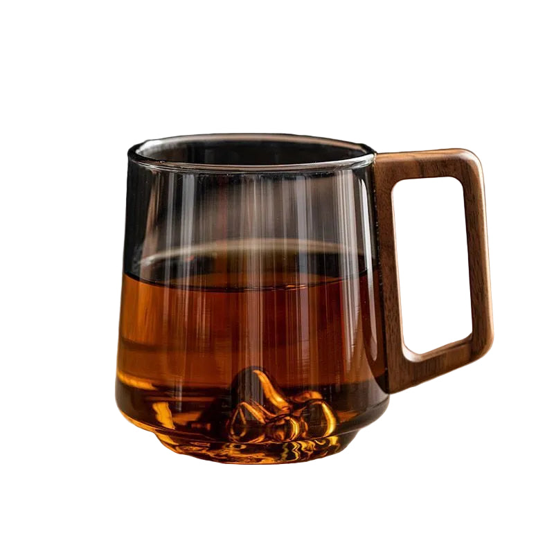 Kitchen Moni Glass Cup with Wooden Handle Large Capacity Mug