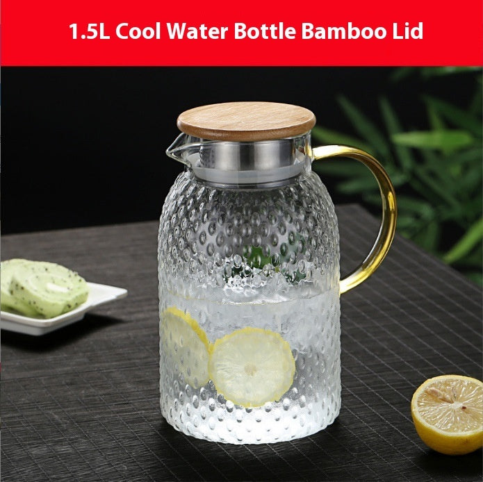 Kitchen Moni Borosilicate Glass Water Pitcher with Bamboo Steel Lid