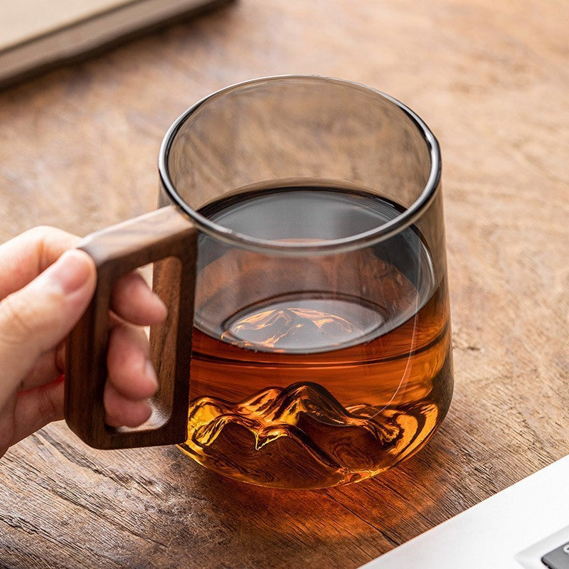 Kitchen Moni Glass Cup with Wooden Handle Large Capacity Mug