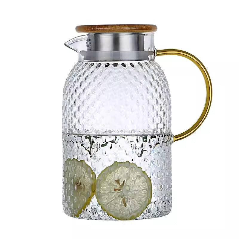Kitchen Moni Borosilicate Glass Water Pitcher with Bamboo Steel Lid