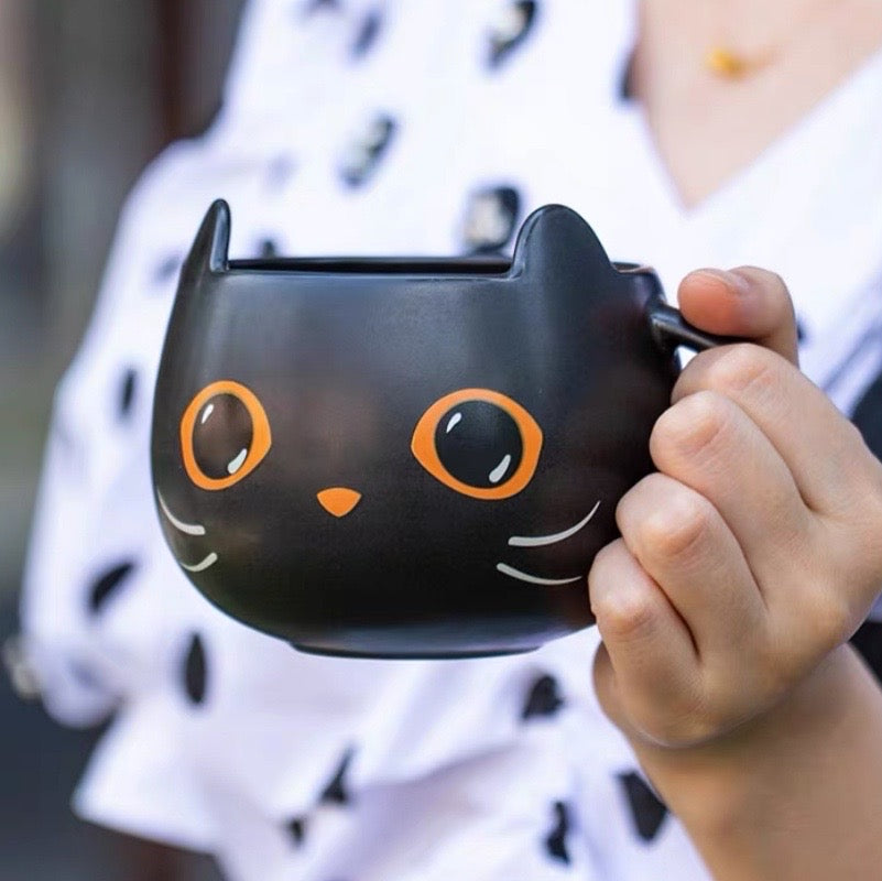 Kitchen Moni Pumpkin Cat Ceramic Mug with Lid Spoon Gift Cup