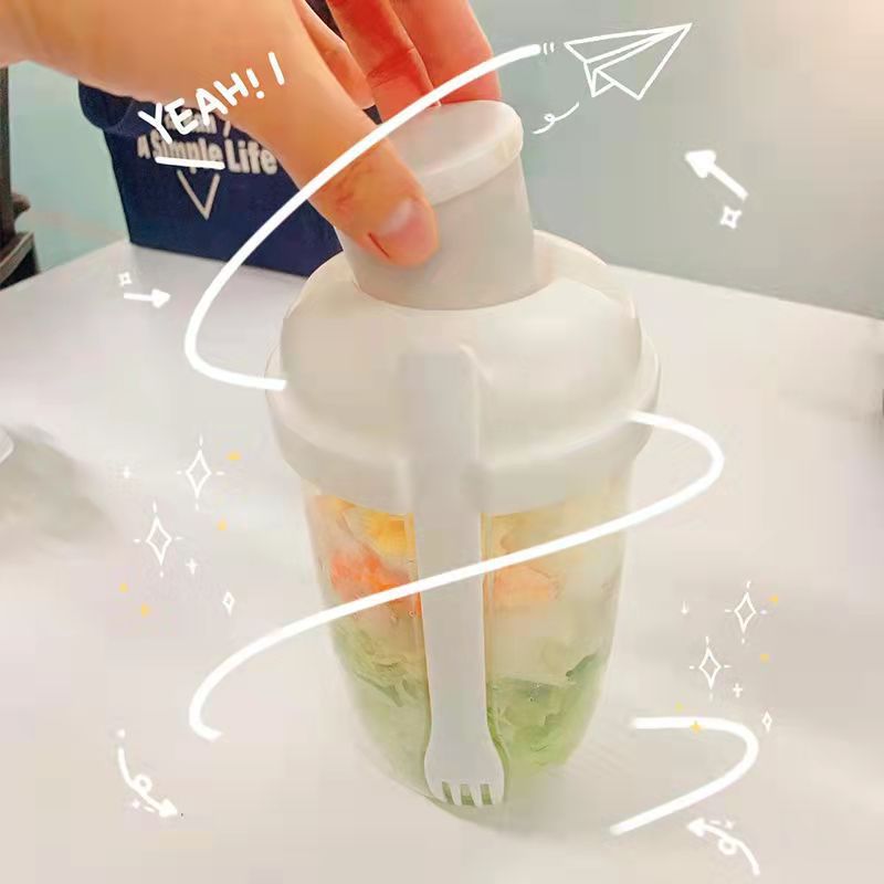 Kitchen Moni Salad Lunch Cup 1000ml with Fork & Dressing Container