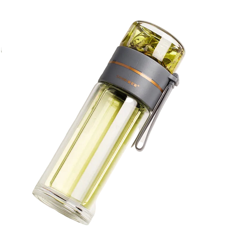 Kitchen Moni Glass Tea Bottle with Infuser 400–450ml Double Wall Leakproof Cup