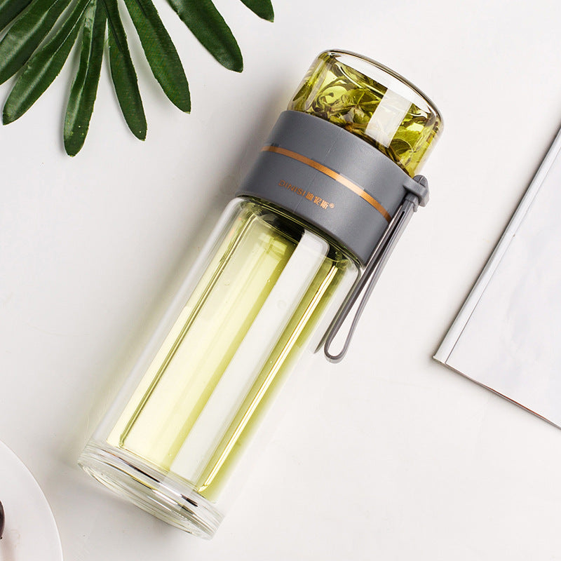 Kitchen Moni Glass Tea Bottle with Infuser 400–450ml Double Wall Leakproof Cup