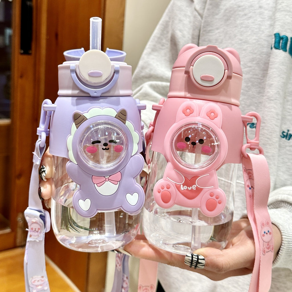Kitchen Moni Cute Kids Straw Water Bottle 660ml Drop-Resistant