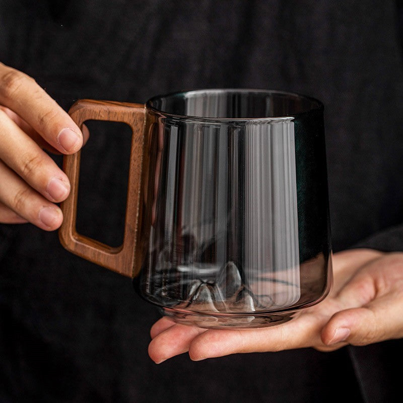 Kitchen Moni Glass Cup with Wooden Handle Large Capacity Mug