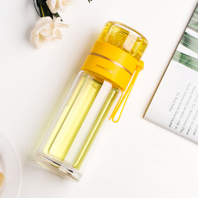 Kitchen Moni Glass Tea Bottle with Infuser 400–450ml Double Wall Leakproof Cup